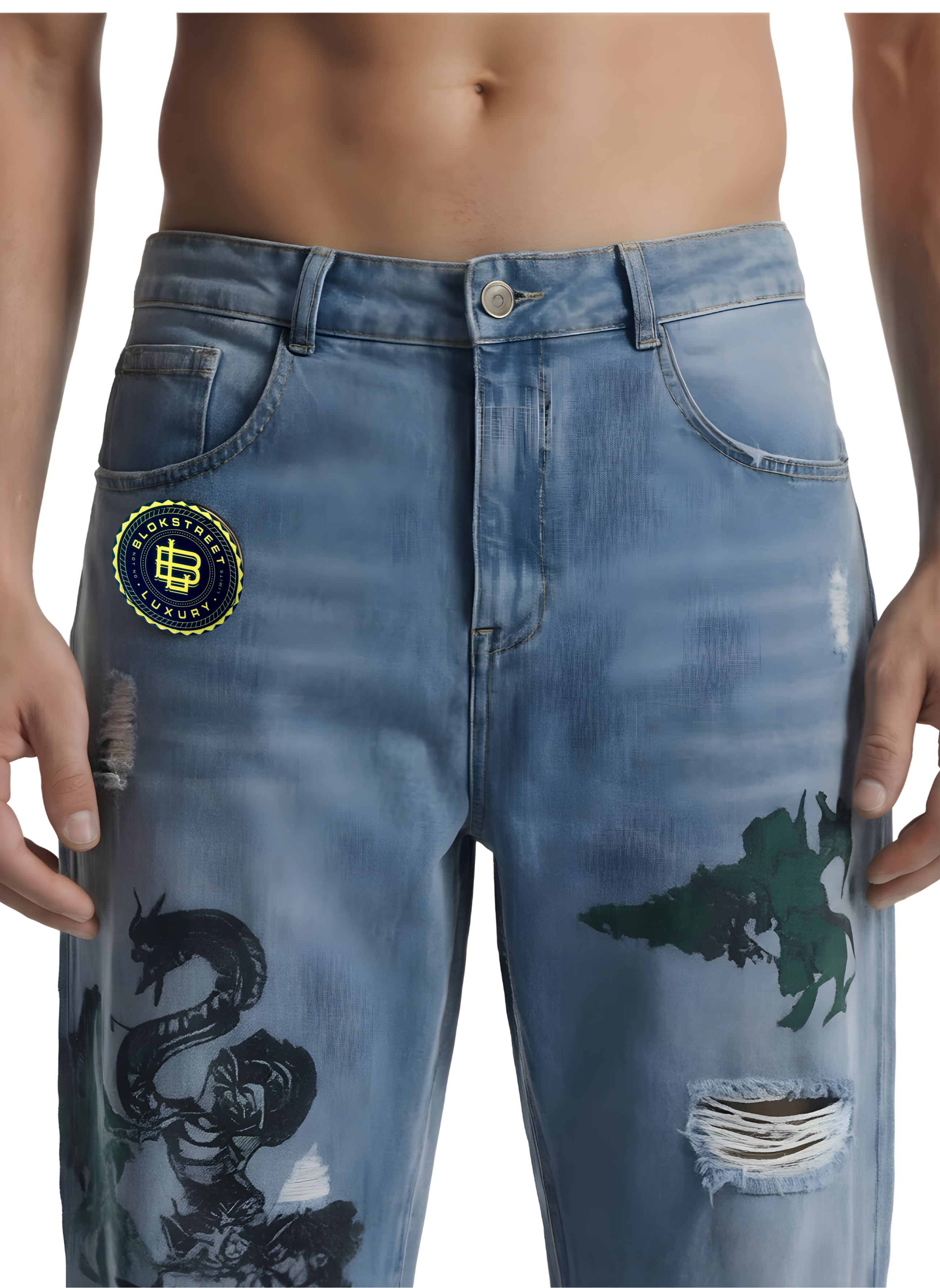 BLOK Kaiju Graphic Distressed Jeans