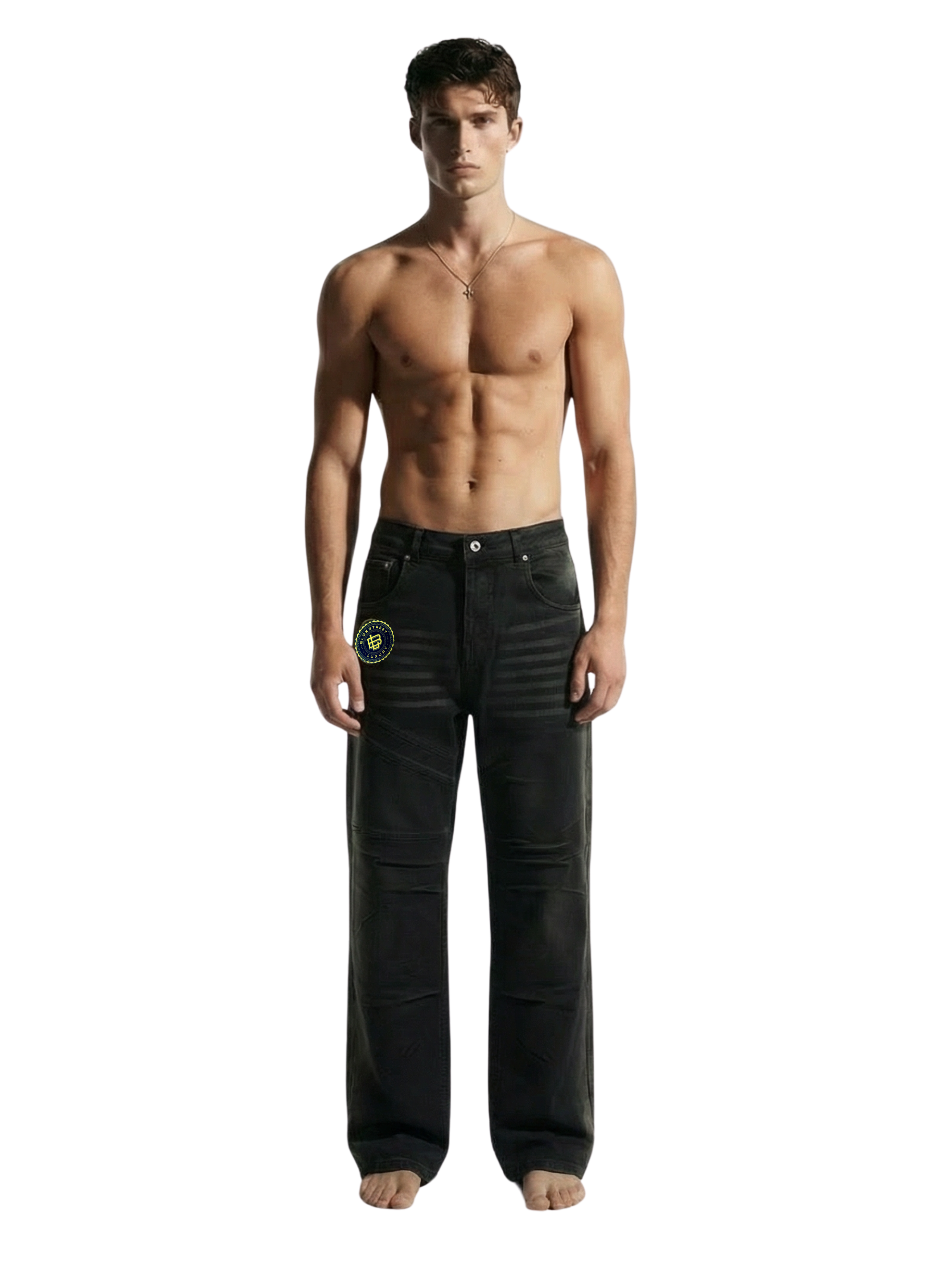 Utility Panel Straight-Leg Denim Pants