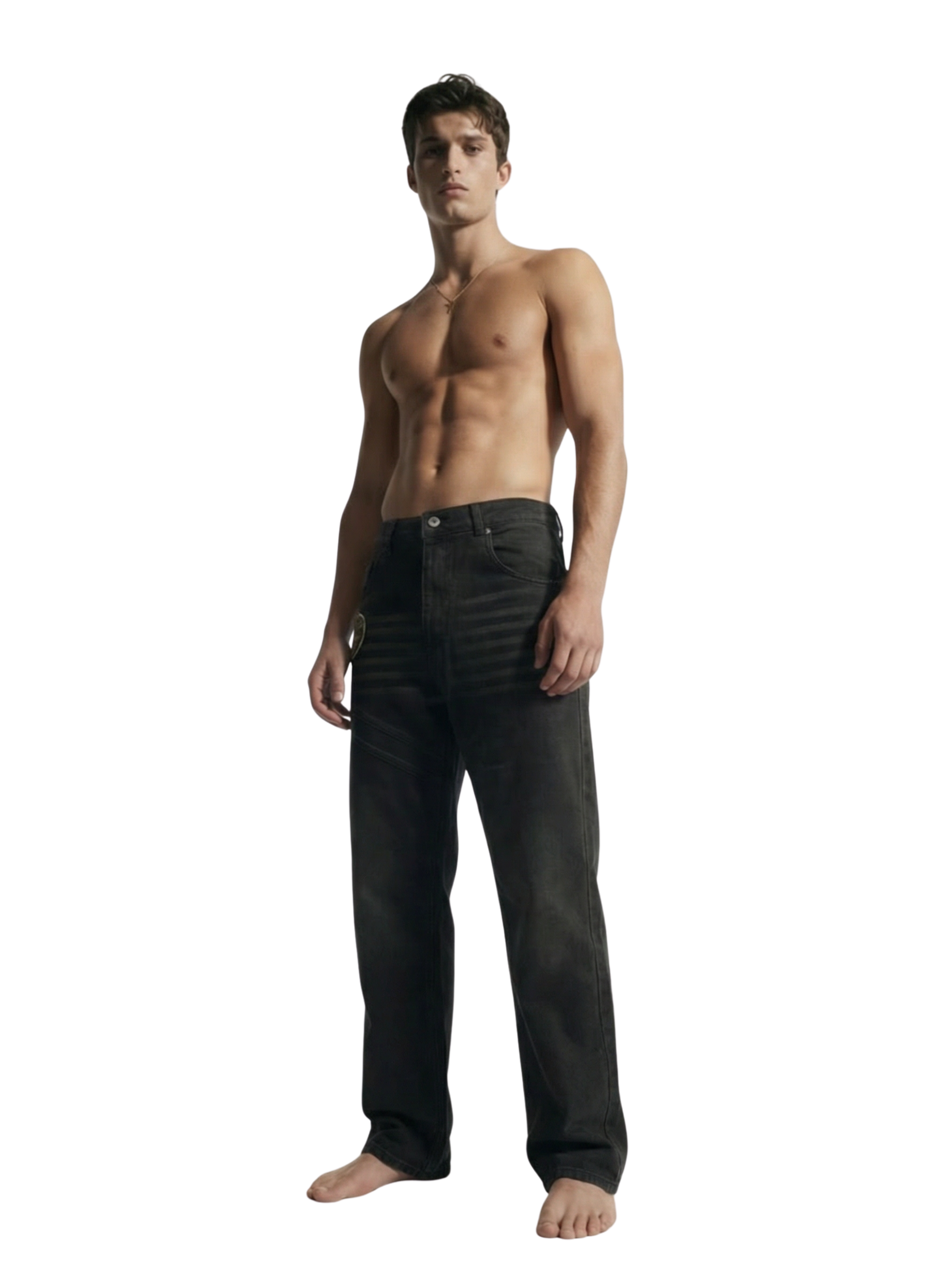 Utility Panel Straight-Leg Denim Pants