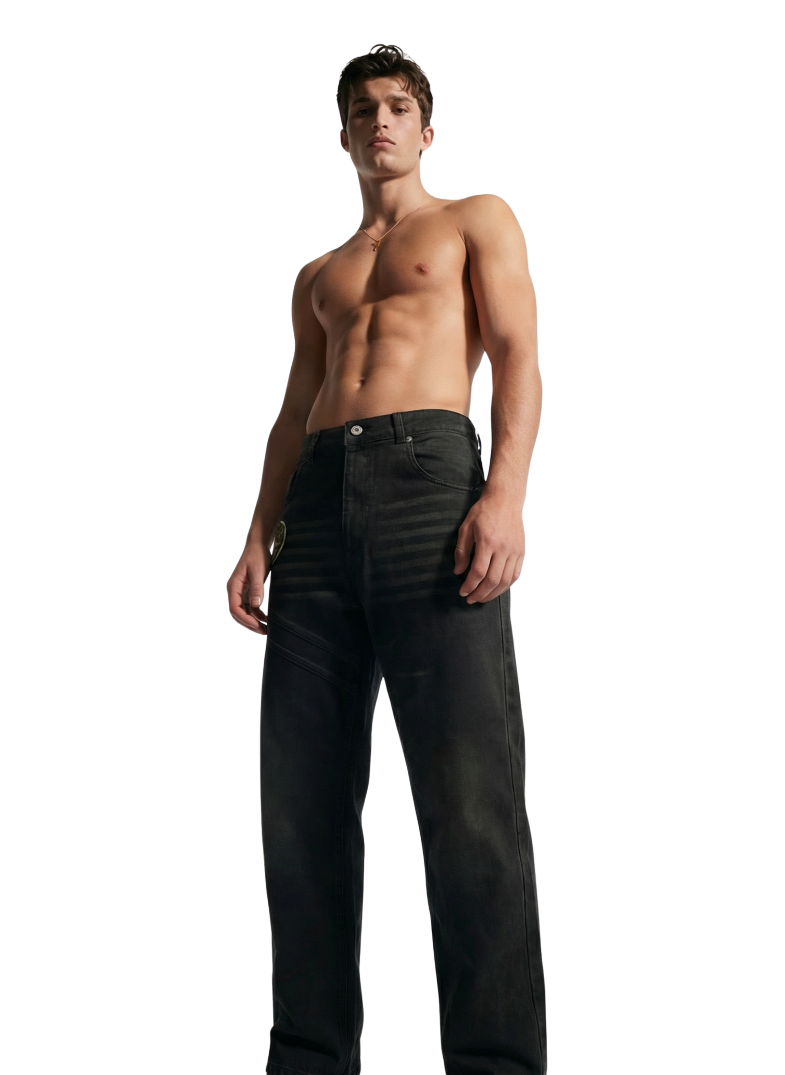 Utility Panel Straight-Leg Denim Pants