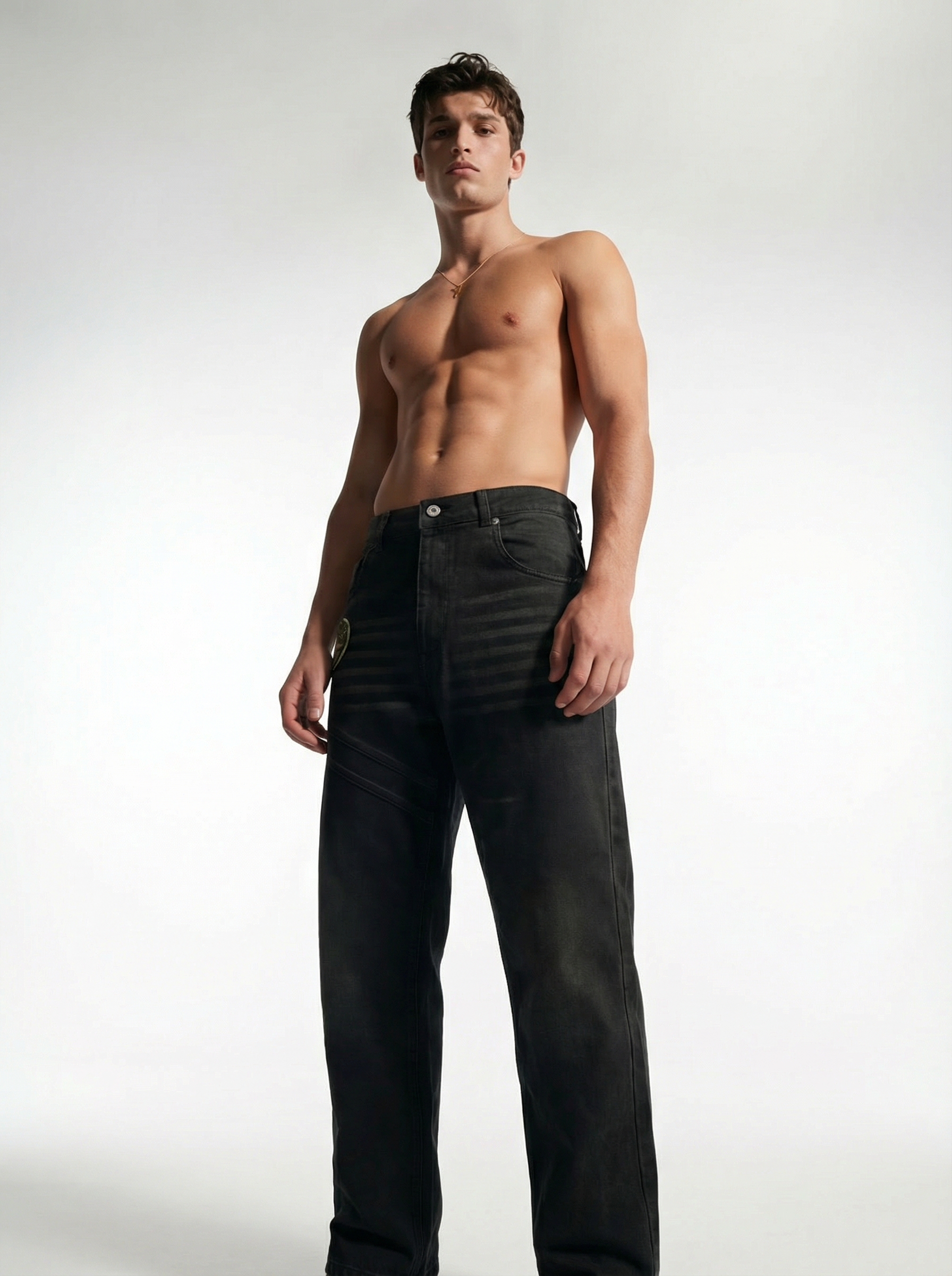 Utility Panel Straight-Leg Denim Pants